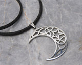 Half Moon and Star Pendant Necklace with Black Suede Cord