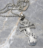 Music Cross Pendant with Stainless Steel Ball Chain Necklace