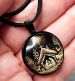 Nativity Scene Glass Dome Pendant Necklace with Black Sueded Cord