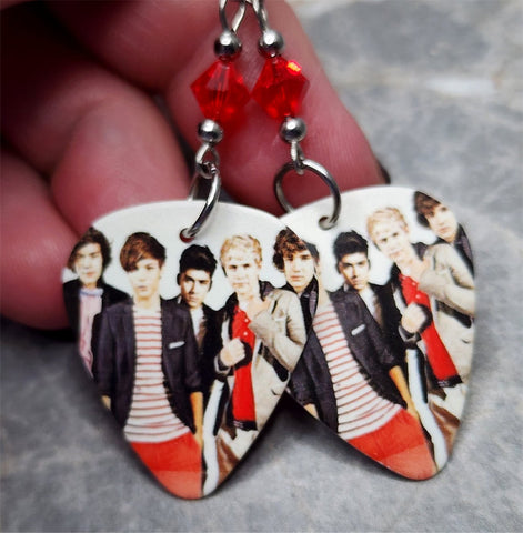 One Direction Guitar Pick Earrings with Red Swarovski Crystals