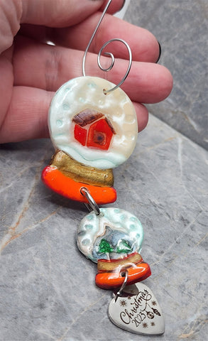 Snow Globe Polymer Clay Ornament with Christmas 2023 Stainless Steel Charm Dangle