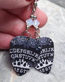 Ouija Board Guitar Pick Earrings with Opal Swarovski Crystals