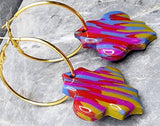 Large Colorful Polymer Clay Pieces on Gold Hoop Earrings