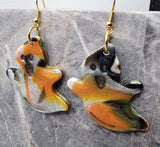 Dangling and Glittering Orange, Black and Silver Ghost Polymer Clay Earrings