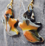 Dangling and Glittering Orange, Black and Silver Ghost Polymer Clay Earrings