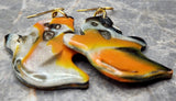 Dangling and Glittering Orange, Black and Silver Ghost Polymer Clay Earrings
