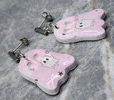 Dangling Pink Ghost Polymer Clay Earrings