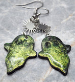 Lime Green Glitter Ghosts Polymer Clay Earrings