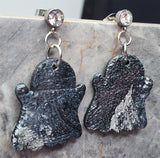 Shimmering Black and Silver Ghost Polymer Clay Post Earrings
