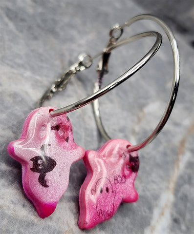 Halloween Themed Polymer Clay Ghost Earrings on Silver Hoops
