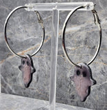 Pink Tinted Gray and Black Polymer Clay Ghost Earrings on Silver Hoops