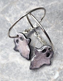 Pink Tinted Gray and Black Polymer Clay Ghost Earrings on Silver Hoops