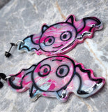 Large Pink and Black Shimmering Polymer Clay Cartoon Bat Earrings