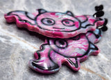 Large Pink and Black Shimmering Polymer Clay Cartoon Bat Earrings