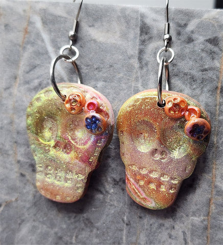 Sparkling and Shimmering Polymer Clay Sugar Skull Earrings