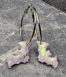 Halloween Themed Shimmering Polymer Clay Bat Earrings on Silver Hoops