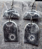 Arched Shape Two Piece Polymer Clay Celestial and Occult Themed Dangle Earrings