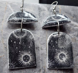 Arched Shape Two Piece Polymer Clay Celestial and Occult Themed Dangle Earrings