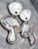 Large Shimmering Silver Mushroom Polymer Clay Post Earrings