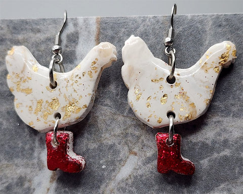 Chicken in Red Glitter Boots Polymer Clay Earrings