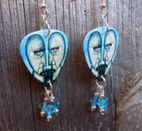 Pink Floyd Division Bell Guitar Pick Earrings with Aqua Blue Swarovski Crystal Dangles