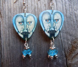 Pink Floyd Division Bell Guitar Pick Earrings with Aqua Blue Swarovski Crystal Dangles