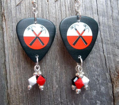 Pink Floyd The Wall Hammers Artwork Guitar Pick Earrings with Swarovski Crystal Dangles