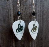 Pink Floyd Illustrated Group Picture Guitar Pick Earrings with Black Swarovski Crystals