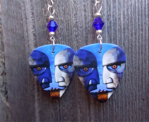 Pink Floyd Division Bell Guitar Pick Earrings with Blue Swarovski Crystals