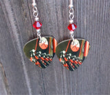 Pink Floyd The Wall Artwork Guitar Pick Earrings with Red Swarovski Crystals