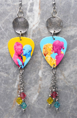 Pride Love Guitar Pick Earrings with Swarovski Crystal Dangles