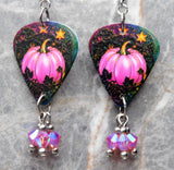 Beautiful Pink Pumpkin Guitar Pick Earrings with Rose ABx2 Swarovski Crystal Dangles