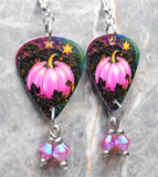 Beautiful Pink Pumpkin Guitar Pick Earrings with Rose ABx2 Swarovski Crystal Dangles