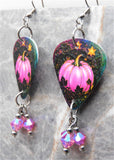Beautiful Pink Pumpkin Guitar Pick Earrings with Rose ABx2 Swarovski Crystal Dangles