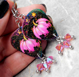 Beautiful Pink Pumpkin Guitar Pick Earrings with Rose ABx2 Swarovski Crystal Dangles