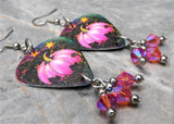 Beautiful Pink Pumpkin Guitar Pick Earrings with Rose ABx2 Swarovski Crystal Dangles
