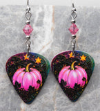 Beautiful Pink Pumpkin Guitar Pick Earrings with Pink AB Swarovski Crystals
