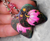 Beautiful Pink Pumpkin Guitar Pick Earrings with Pink AB Swarovski Crystals