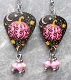 Beautiful Pink Pumpkin Guitar Pick Earrings with Pink AB Swarovski Crystal Dangles