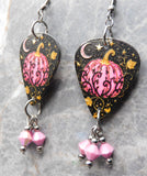 Beautiful Pink Pumpkin Guitar Pick Earrings with Pink AB Swarovski Crystal Dangles