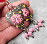 Beautiful Pink Pumpkin Guitar Pick Earrings with Pink AB Swarovski Crystal Dangles