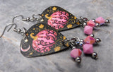 Beautiful Pink Pumpkin Guitar Pick Earrings with Pink AB Swarovski Crystal Dangles