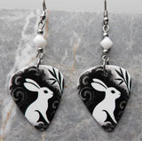 Rabbit Guitar Pick Earrings with White Alabaster Swarovski Crystals