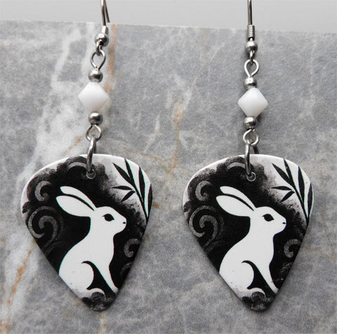 Rabbit Guitar Pick Earrings with White Alabaster Swarovski Crystals