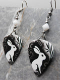 Rabbit Guitar Pick Earrings with White Alabaster Swarovski Crystals