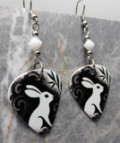 Rabbit Guitar Pick Earrings with White Alabaster Swarovski Crystals
