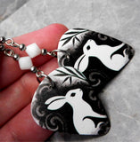 Rabbit Guitar Pick Earrings with White Alabaster Swarovski Crystals