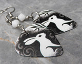 Rabbit Guitar Pick Earrings with White Alabaster Swarovski Crystals