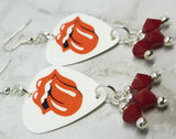 Rolling Stones Guitar Pick Earrings with Opaque Red Swarovski Crystal Dangles