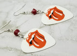 Rolling Stones Emblem White Guitar Pick Earrings with Opaque Red Swarovski Crystals